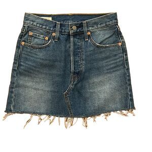 Levi's Premium Denim Blue Jean Mini Skirt Womens Size W25 Raw Hem Button Fly